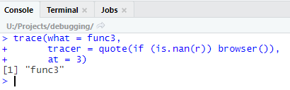 trace function in R