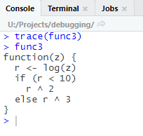 trace function in R